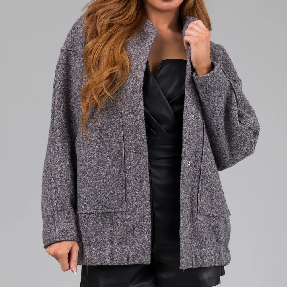 Lime Lush Steel Textured Long Sleeve Collared Jacket